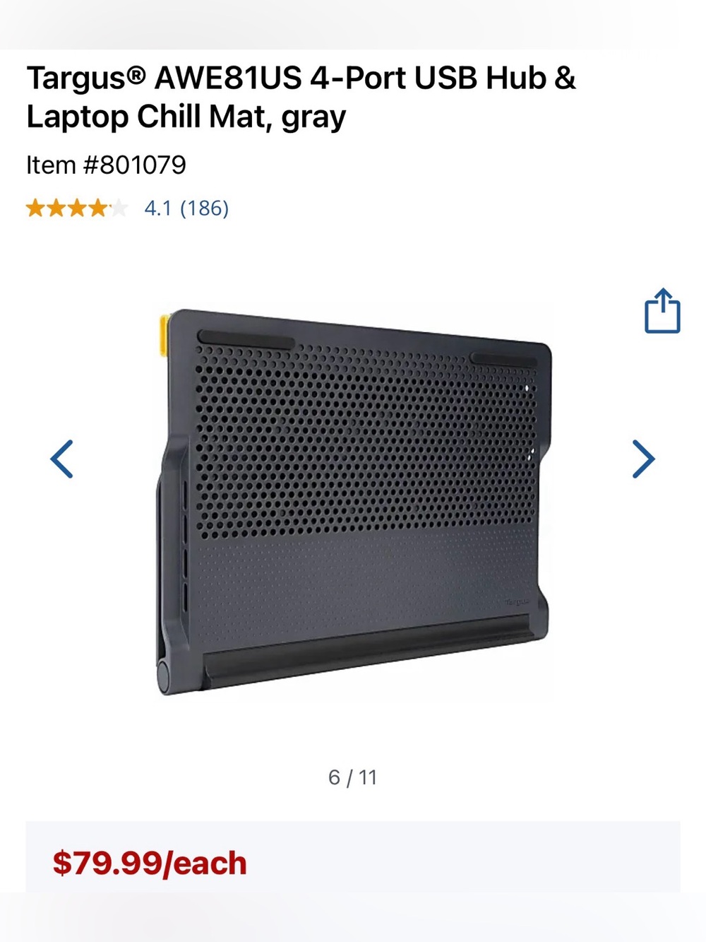 Targus Gray Laptop Chill Mat with 4-Port USB Hub